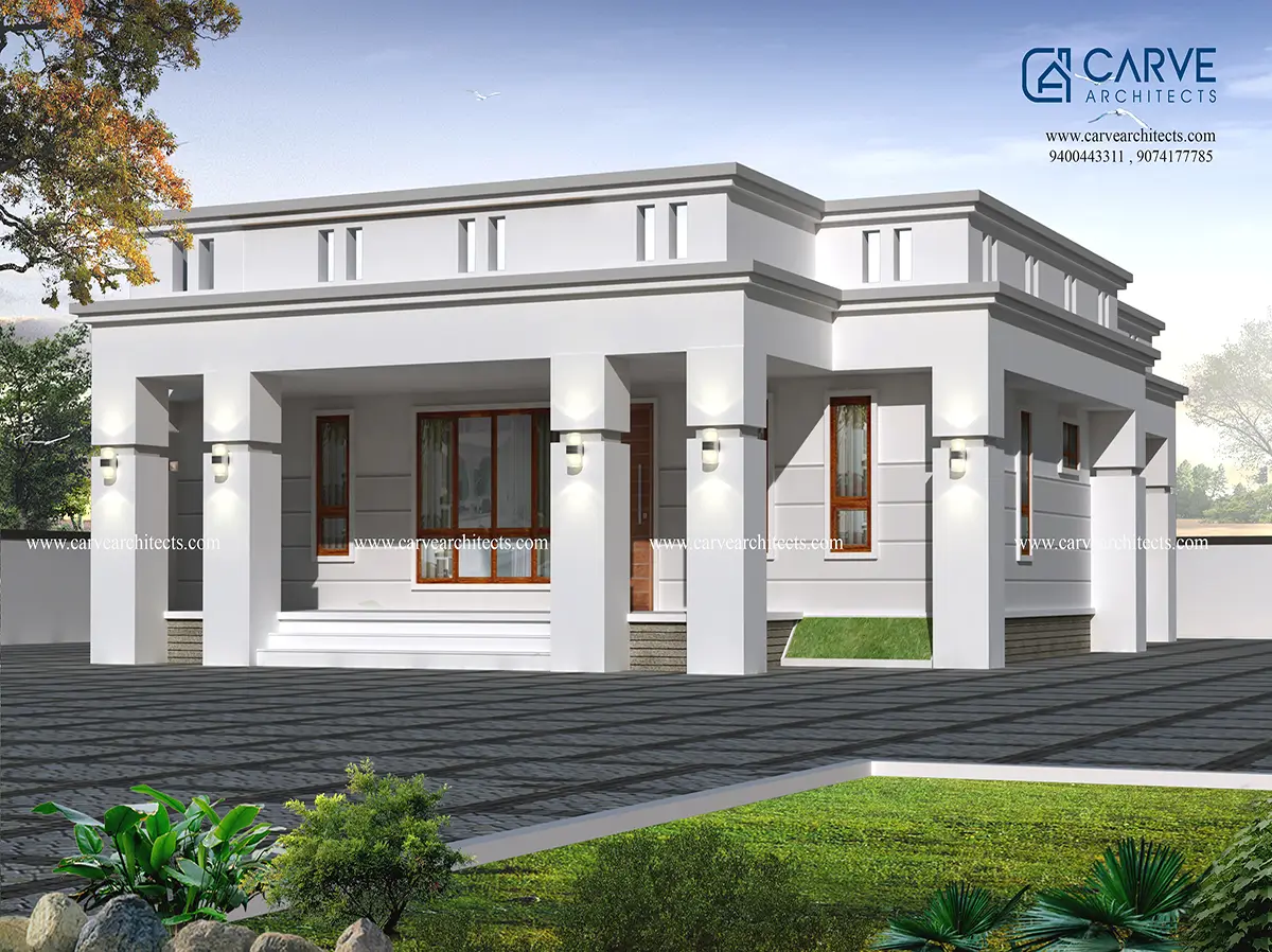 14. Residence, Single storey House at Nochad, Kozhikode, 3D front view