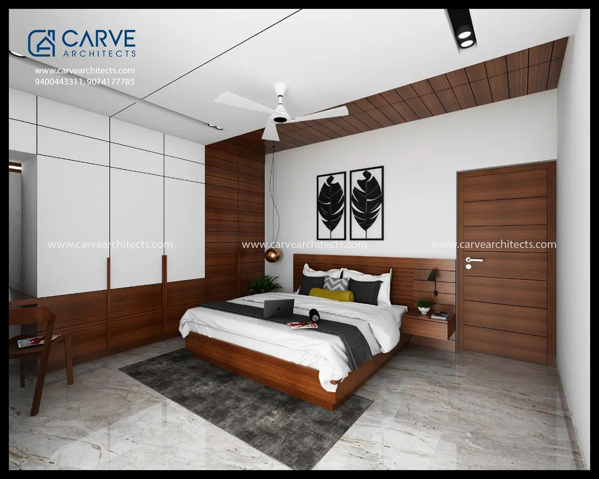 20. Contemporary- Wood and White Bedroom, Home Interior Design- Jayan, Koyilandy, Kozhikode