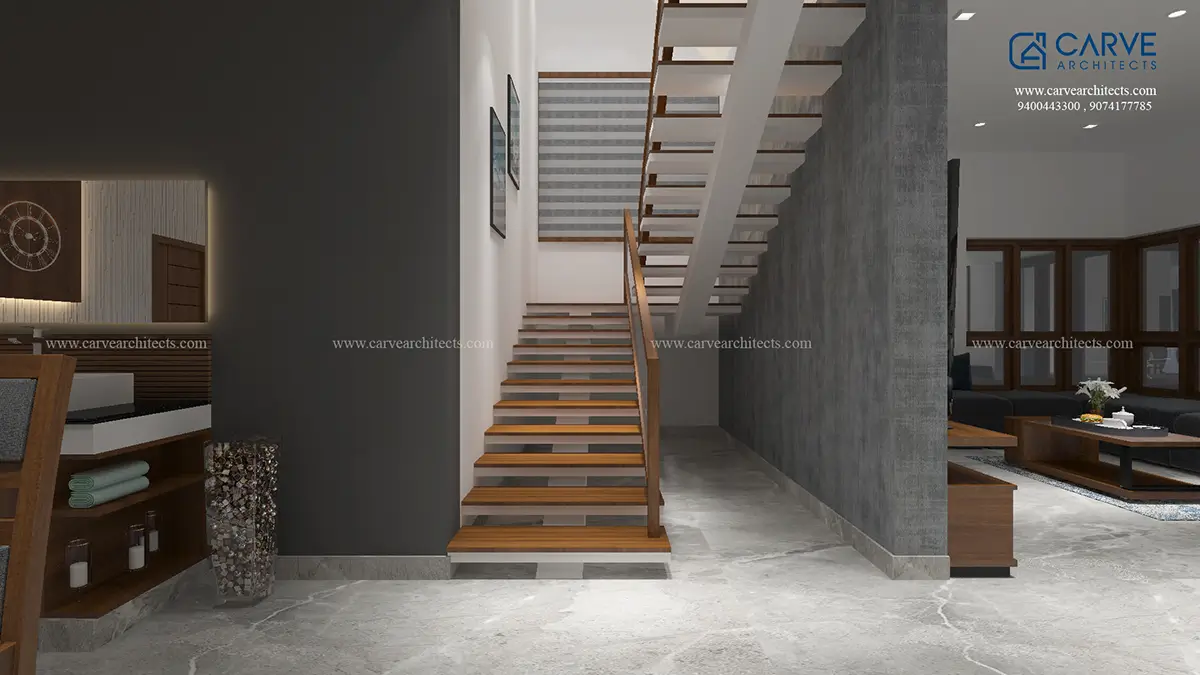 47. Floating Staircase, Interior Designs, Residential Buildings, Kozhikode, Kerala